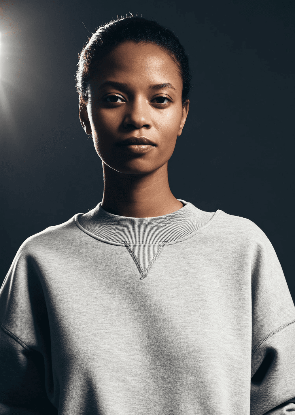 Model wearing the AXO Motion Crewneck in ash grey